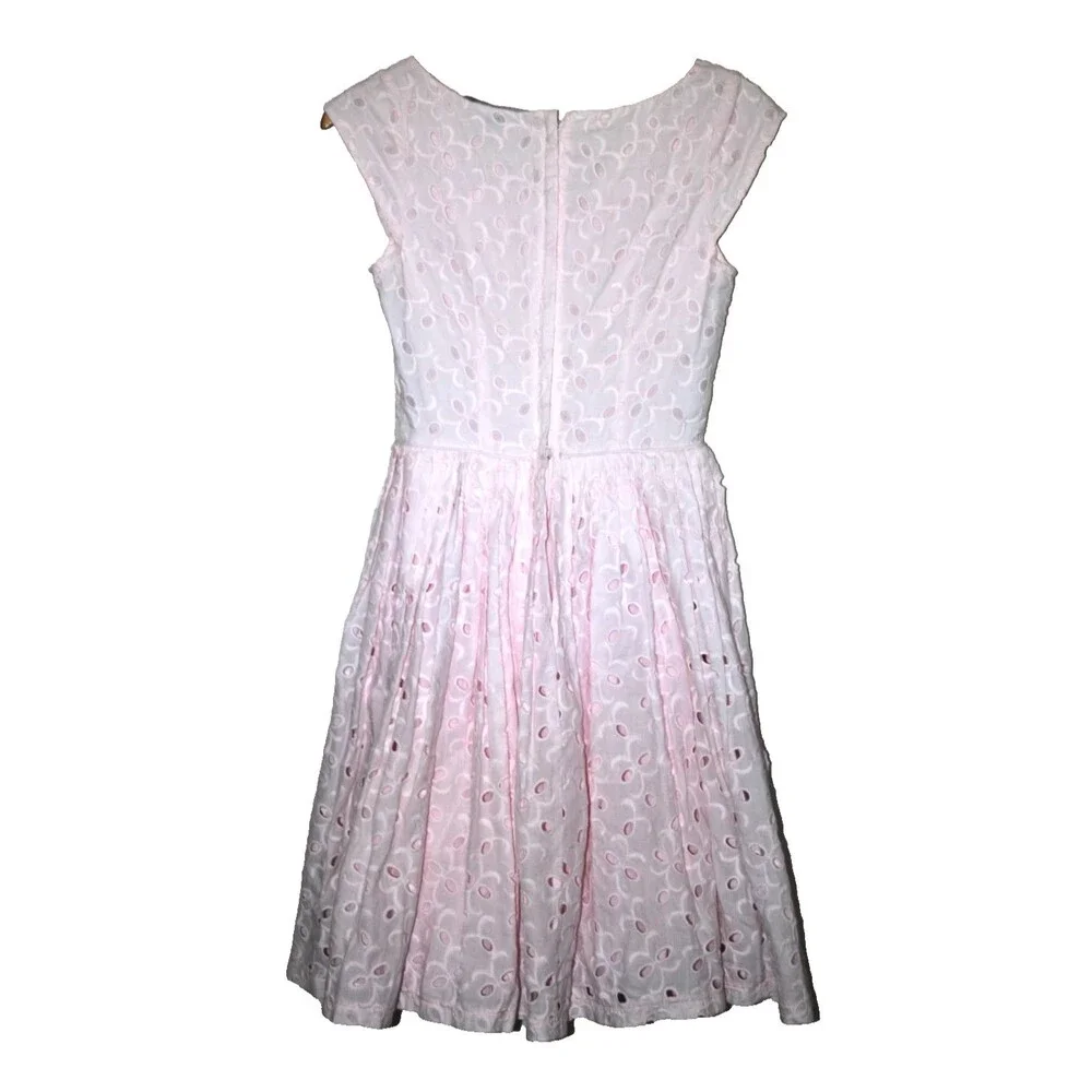 Kaya & Sloane Fit Flare Women's Pink Eyelet Cap Sleeve Dress Romantic Spring Sm